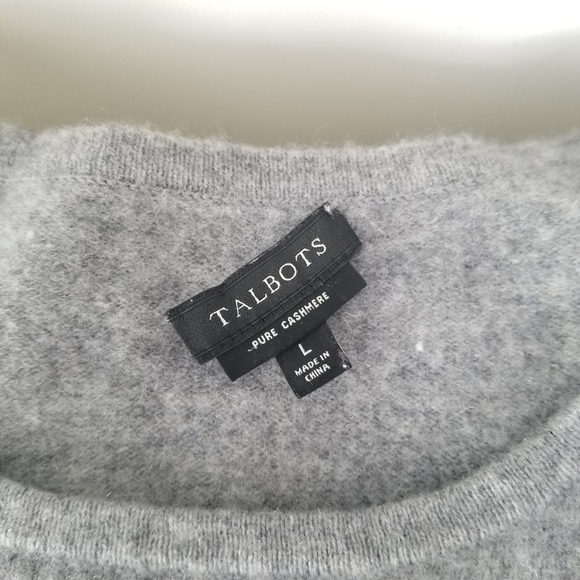 Talbots 100% Cashmere Gray/White Striped Crewneck Sweater Size L - Picture 5 of 11